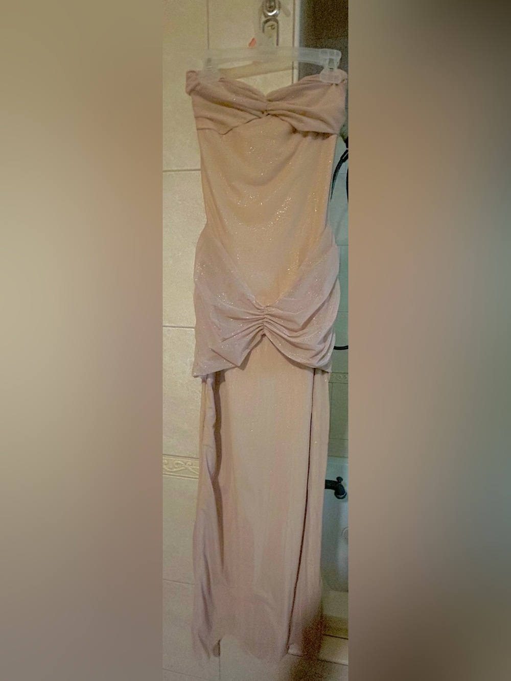 Strapless Blush Pink Ruched Evening Gown